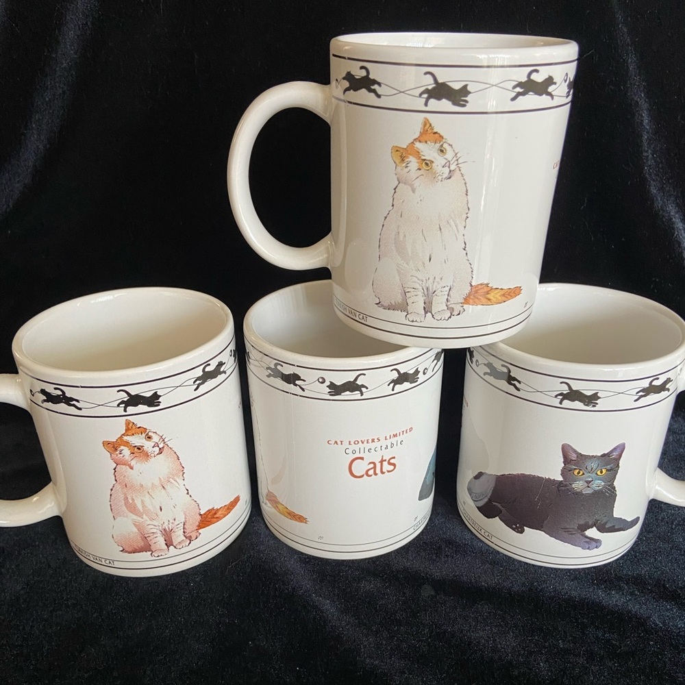 Set of 4 Cat Lovers Ltd Turkish Van & Chartreux Kitty Coffee Mug Houston Harvest